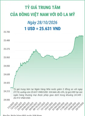 (Interactive) Tỷ giá trung tâm ngày 28/10/2026: 1 USD = 25.631 VND